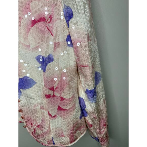 Vintage Ann Crimms Y2K Floral Sequin Button Front Womens Blazer Size 10 - Picture 4 of 5